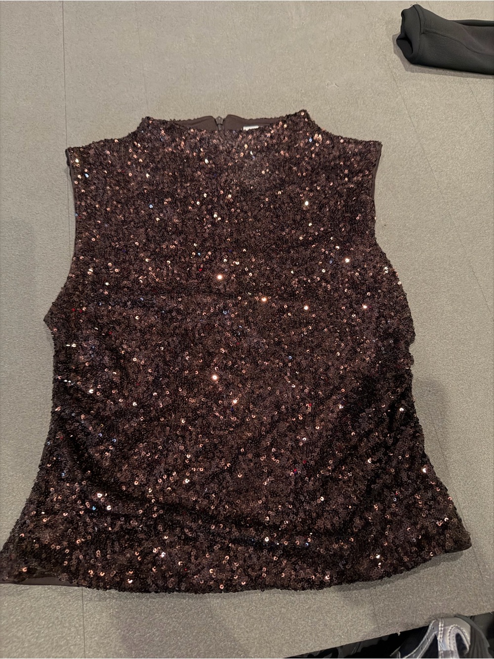 H&M Sequin Sleeveless Top in Dark Brown